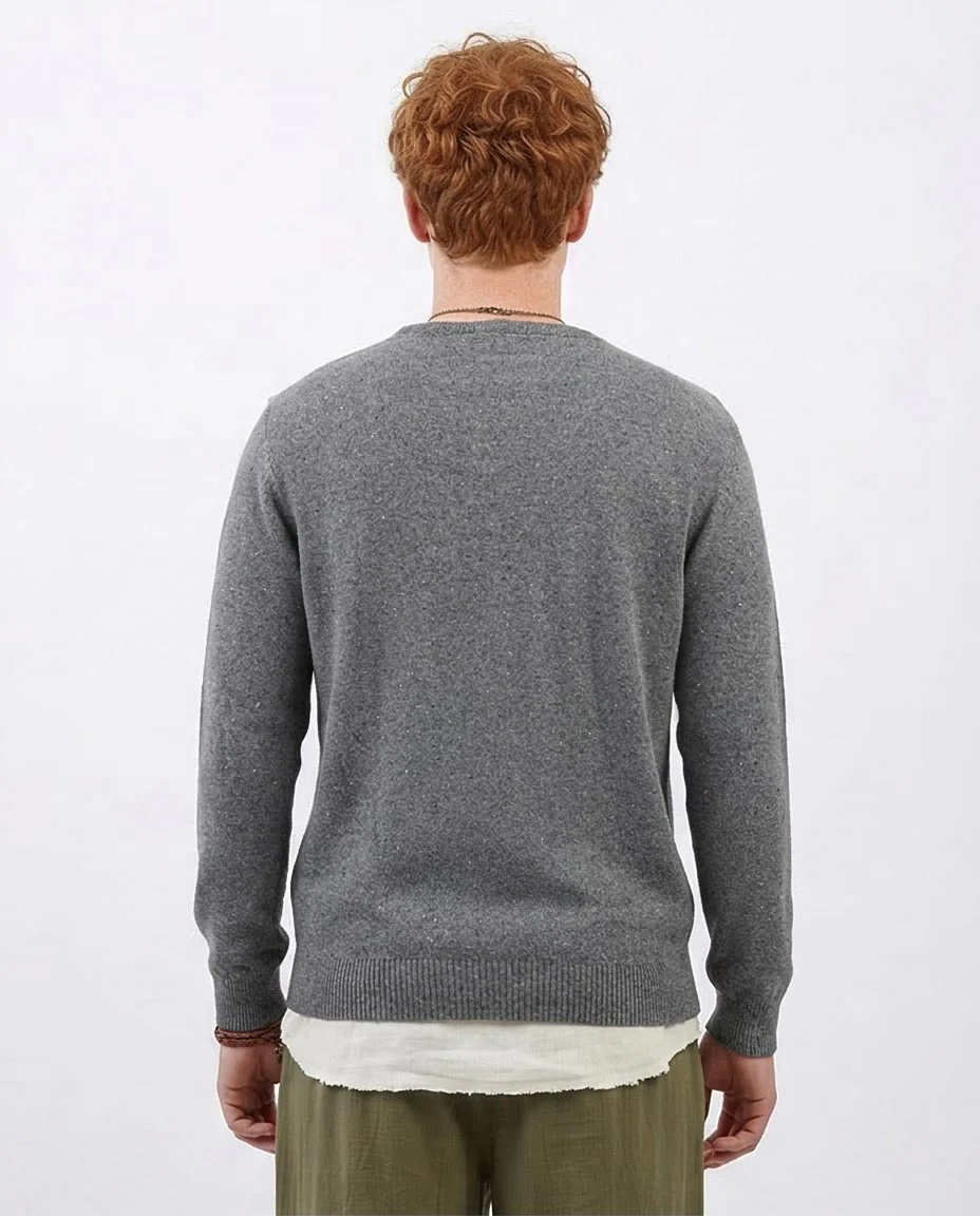 Ravin Men’s Nepped Crewneck Knit Sweater – Grey Marl - o198795 - Image 2