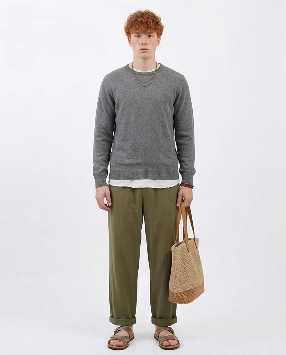 Ravin Men’s Nepped Crewneck Knit Sweater – Grey Marl - o198795 - Image 3