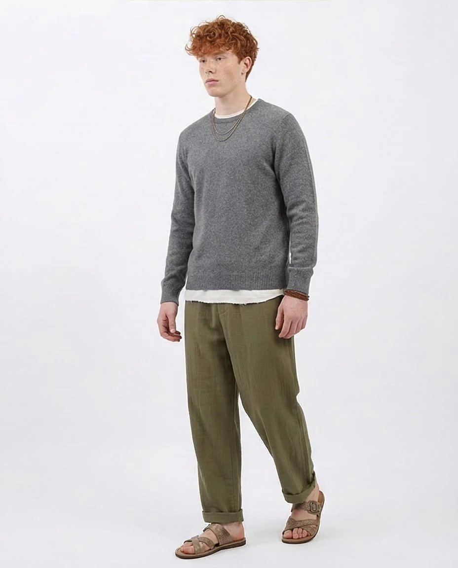 Ravin Men’s Nepped Crewneck Knit Sweater – Grey Marl - o198795 - Image 5