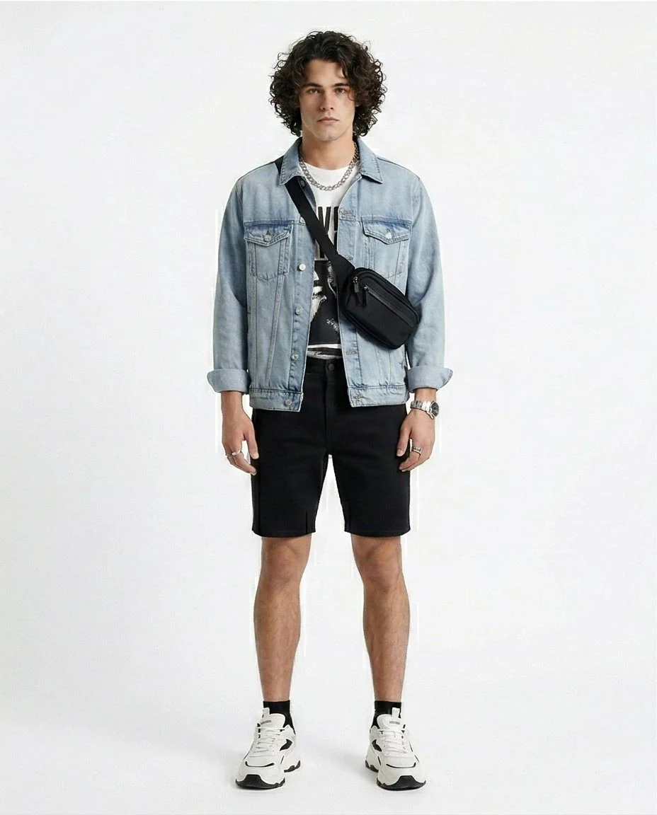 Men's Sleek Onyx Regular Fit Denim Shorts - O199080 - Image 2