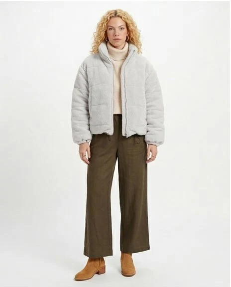 Ravin Women's Quilted Sherpa Puffer Jacket – Light Grey - O199093 - Image 5