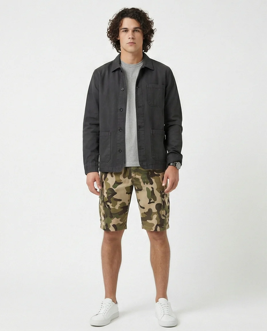 RAVIN Men’s Woodland Camouflage Regular Fit Summer Shorts – Olive & Dark Green Tactical - O199147  Streetwear - Image 3