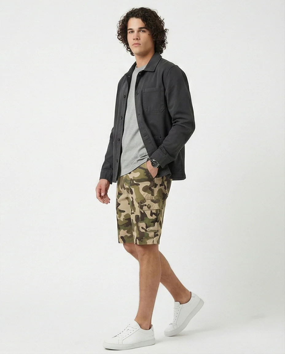 RAVIN Men’s Woodland Camouflage Regular Fit Summer Shorts – Olive & Dark Green Tactical - O199147  Streetwear - Image 4