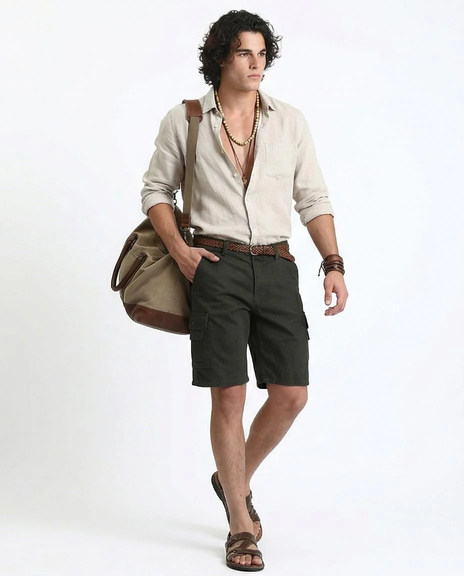 Ravin Dark Olive Regular Fit Utility Cargo Shorts with Bellows Pockets - O199148 - Image 4