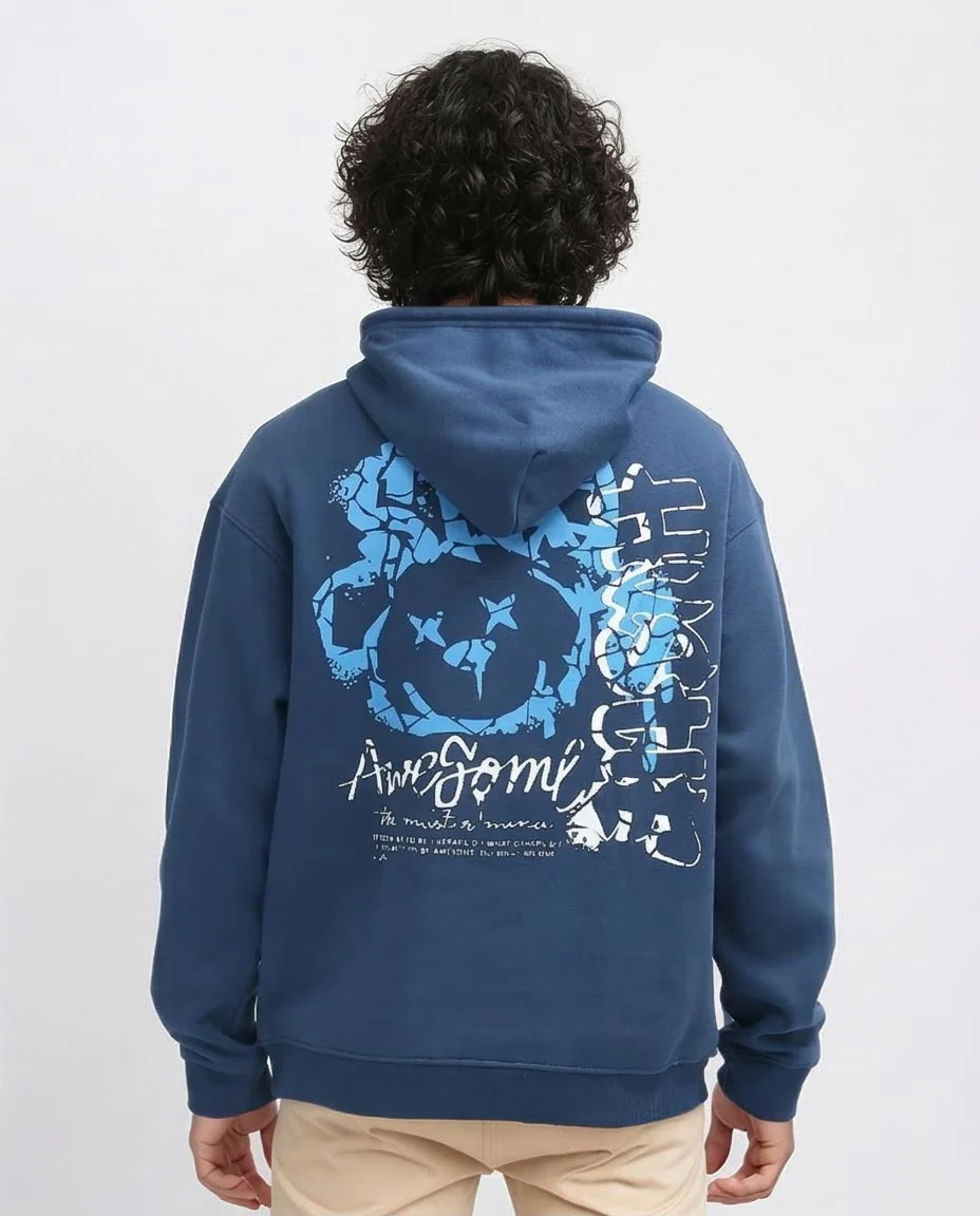 Ravin Men's Graphic Print Oversized Hoodie - Slate Blue "Awesome" Edition - O199170 - Image 2