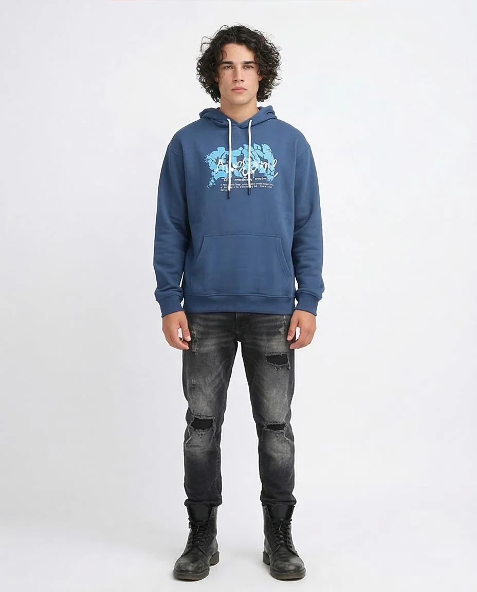 Ravin Men's Graphic Print Oversized Hoodie - Slate Blue "Awesome" Edition - O199170 - Image 3
