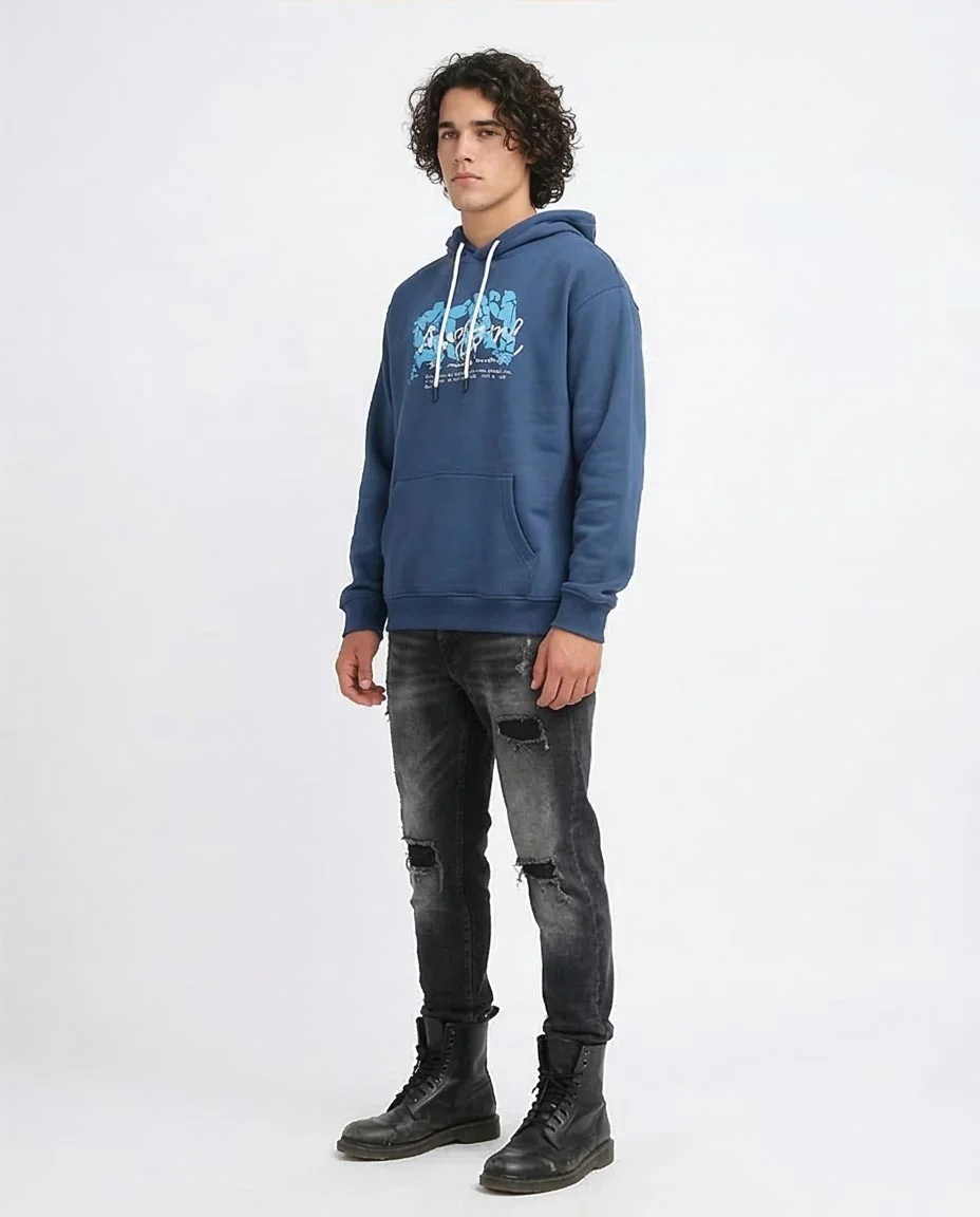 Ravin Men's Graphic Print Oversized Hoodie - Slate Blue "Awesome" Edition - O199170 - Image 5