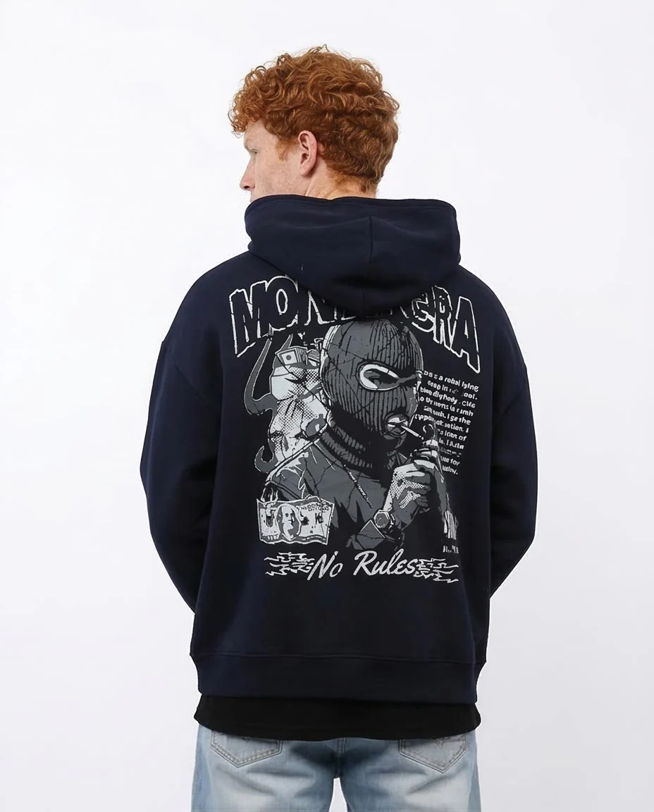 Ravin "No Rules" Oversized Graphic Hoodie – Navy Blue - O199172 - Image 2