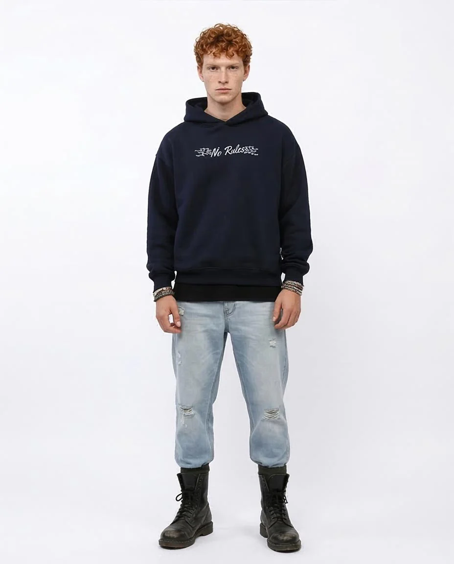 Ravin "No Rules" Oversized Graphic Hoodie – Navy Blue - O199172 - Image 3