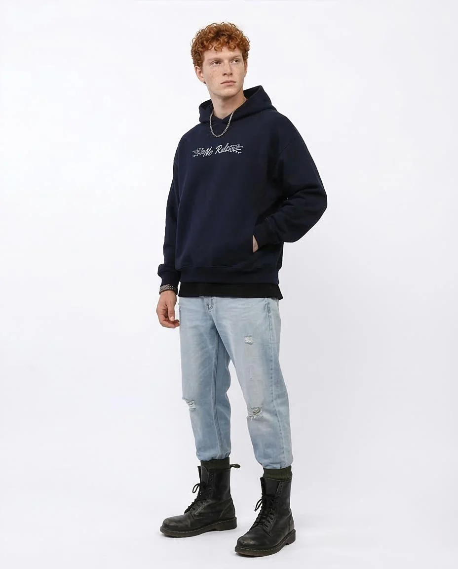 Ravin "No Rules" Oversized Graphic Hoodie – Navy Blue - O199172 - Image 5