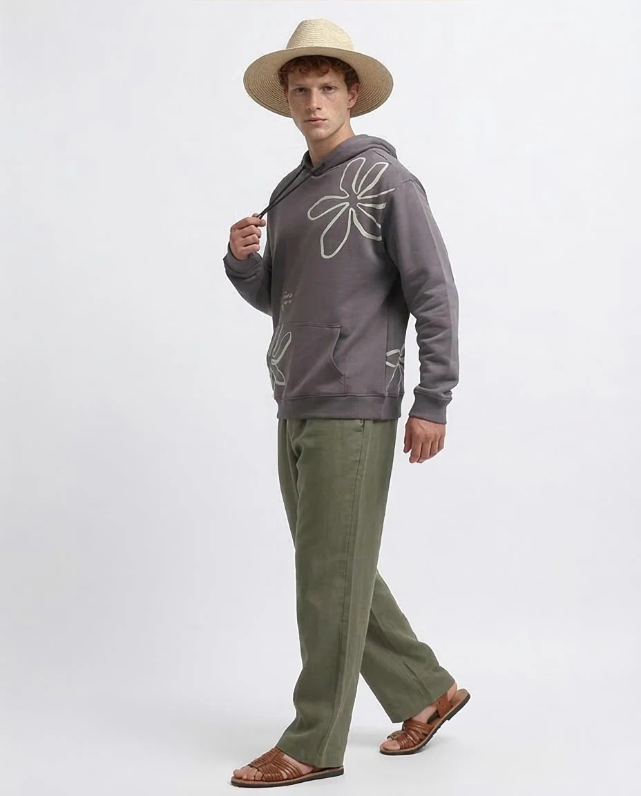 RAVIN Men’s Oversized "Nature Never Lies" Floral Graphic Hoodie – Charcoal Gray - o199177 - Image 3