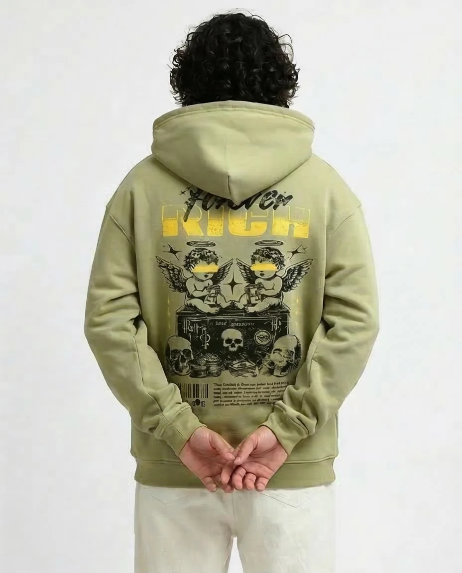 RAVIN | "Forever Rich" Graphic Heavyweight Hoodie - Sage Green - o199185 - Image 2