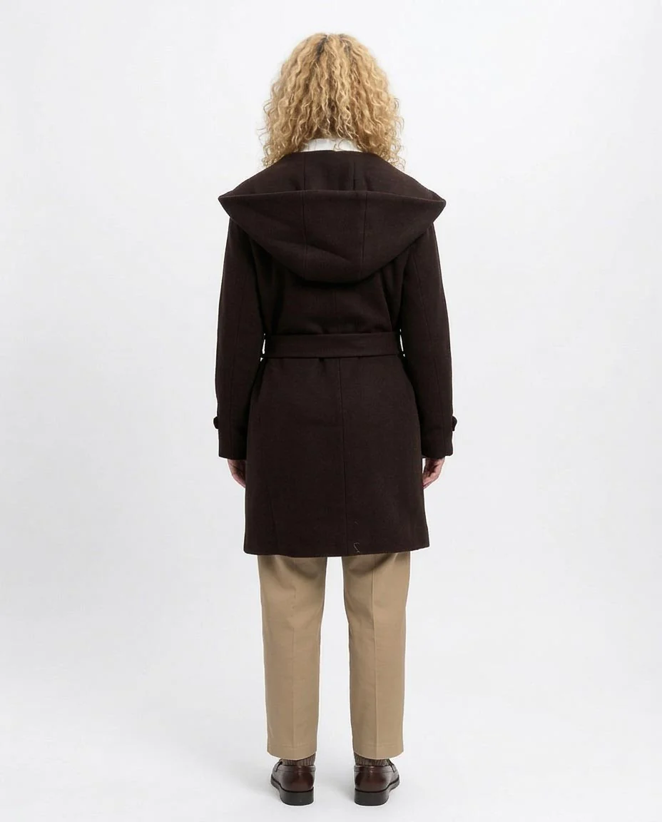 Ravin Hooded Wrap Coat in Dark Chocolate - O199191 - Image 3
