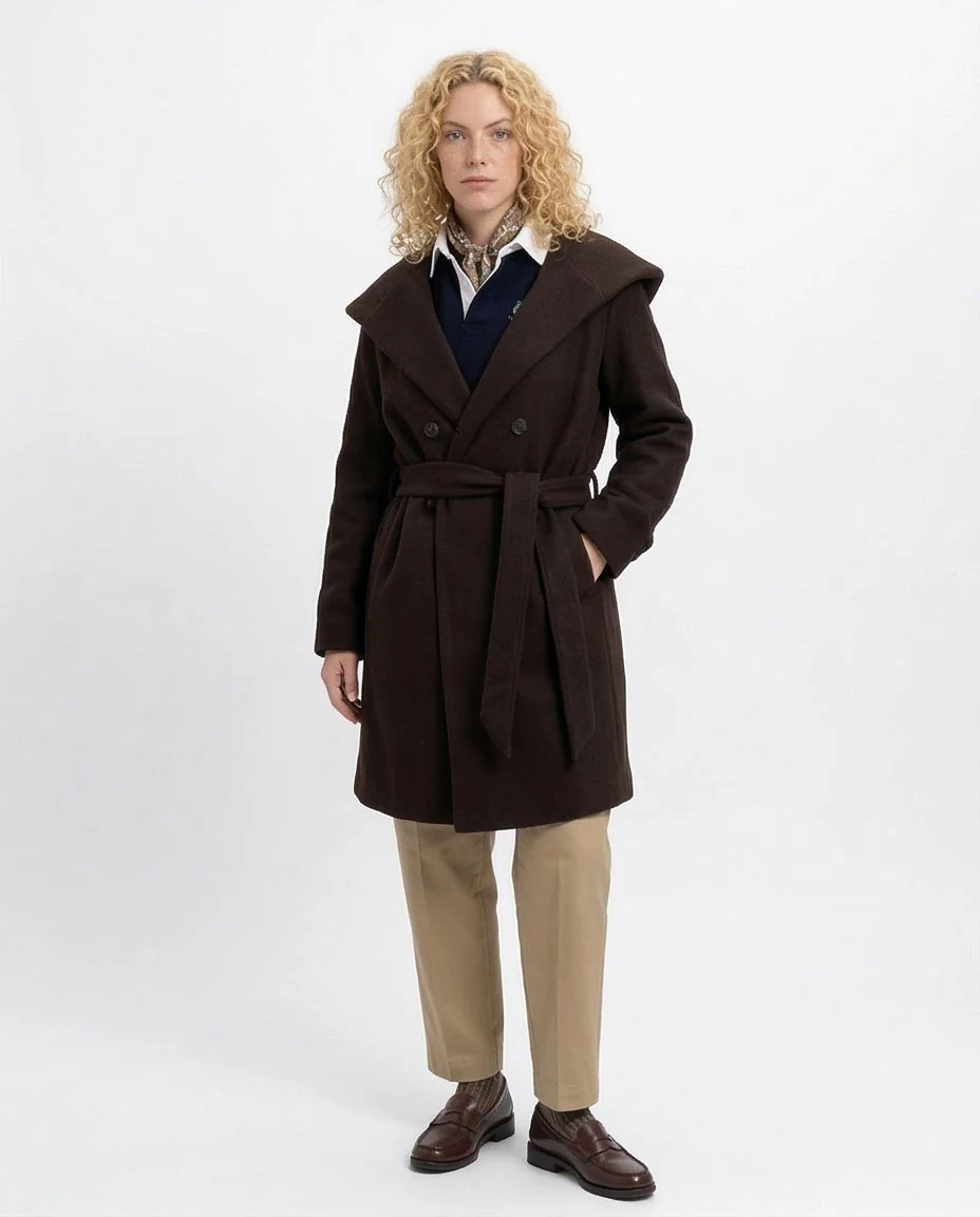 Ravin Hooded Wrap Coat in Dark Chocolate - O199191 - Image 4