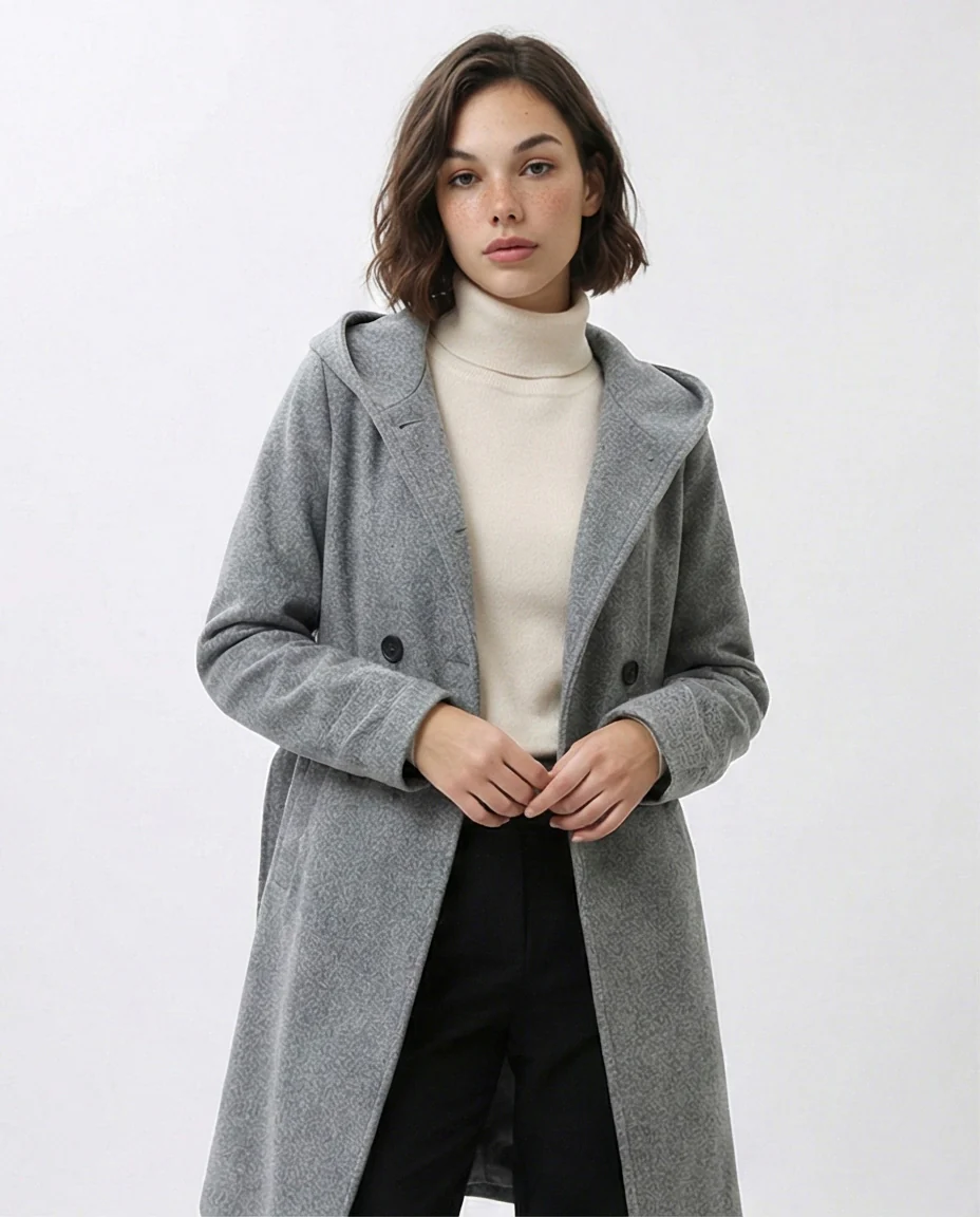 Heather Grey Hooded Belted Wrap Coat - O199192 - Image 4