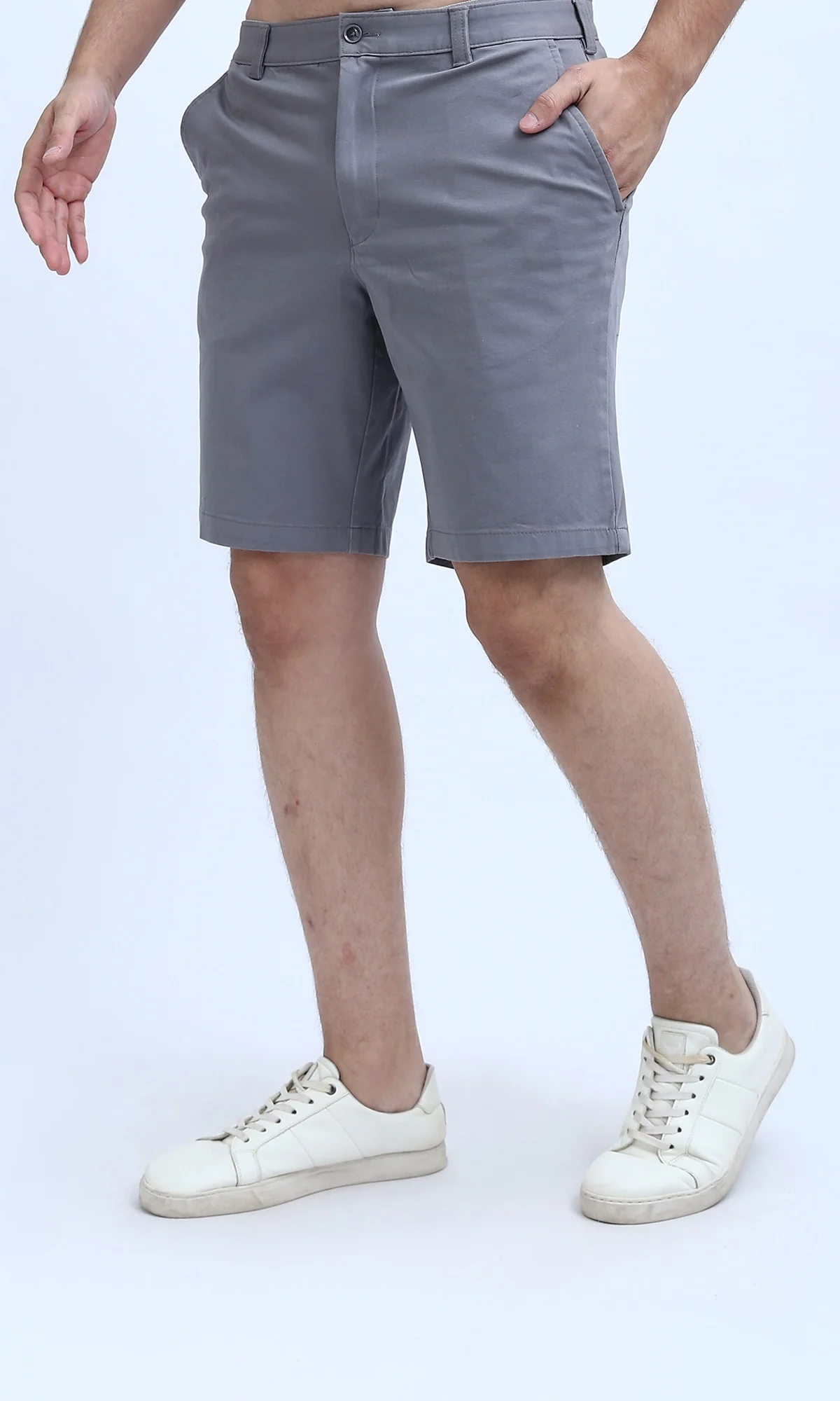 O199226 Side Pockets Light Grey Solid Shorts - Image 2