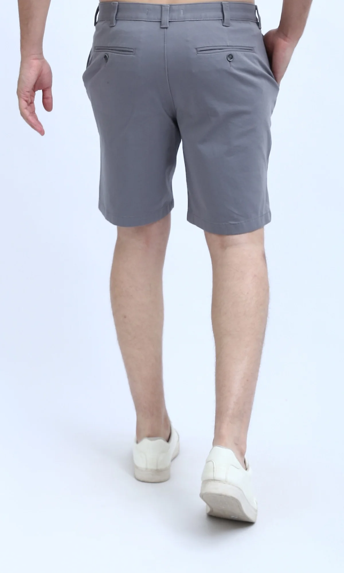 O199226 Side Pockets Light Grey Solid Shorts - Image 3