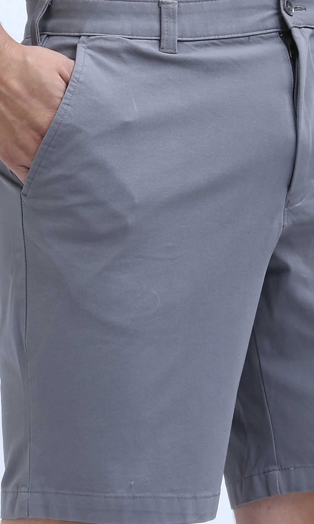 O199226 Side Pockets Light Grey Solid Shorts - Image 4