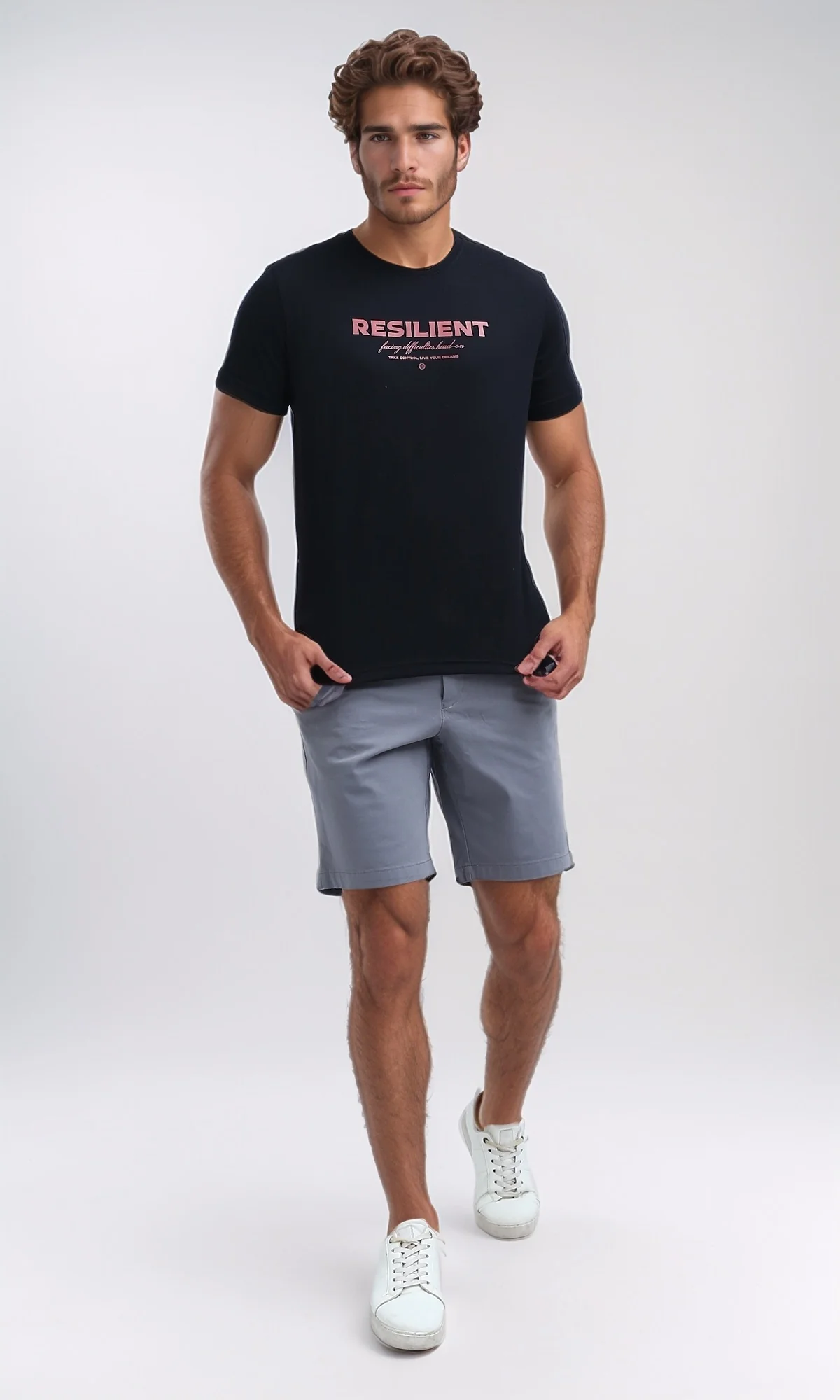 O199226 Side Pockets Light Grey Solid Shorts - Image 5