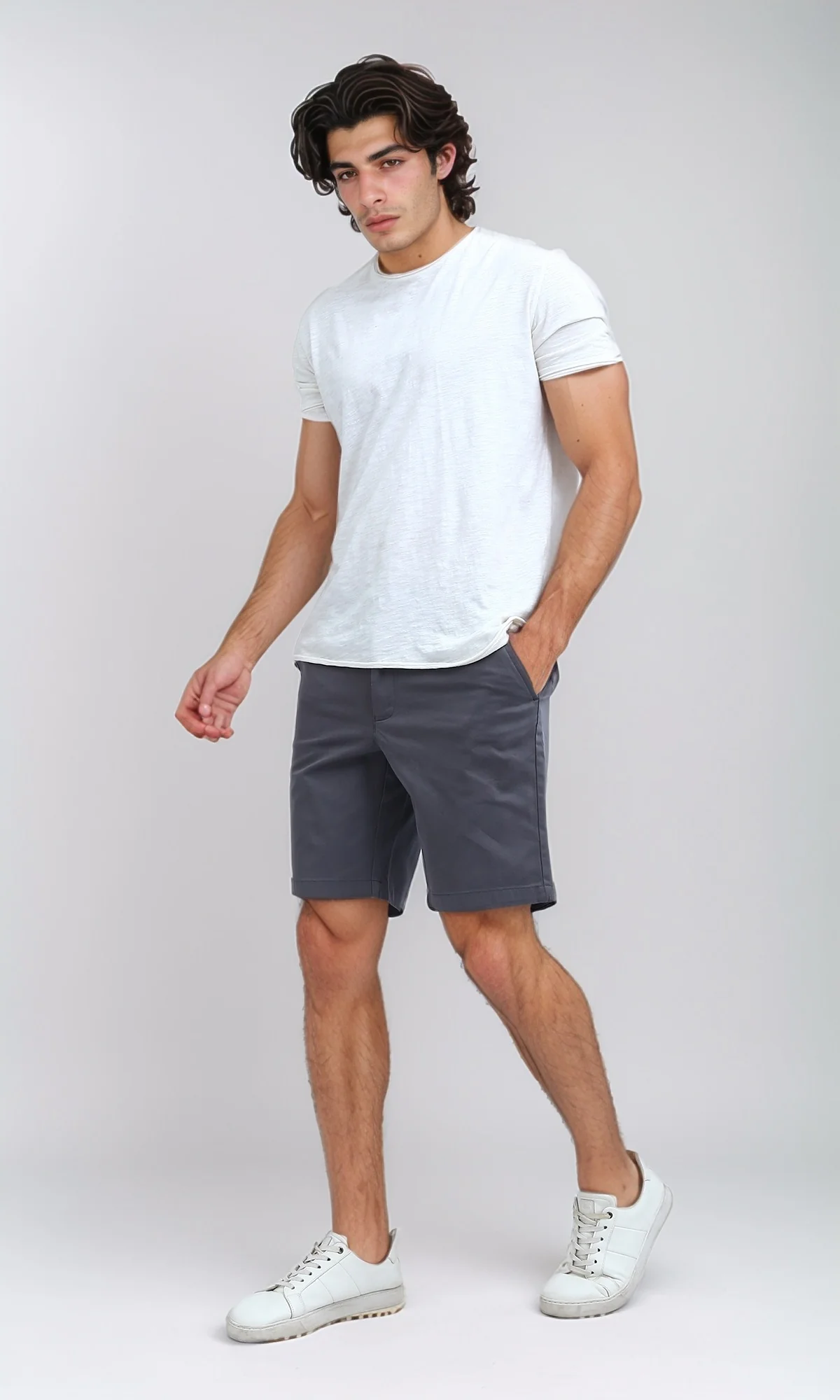 O199228 Cotton Fly Zipper Summer Short - Grey - Image 5