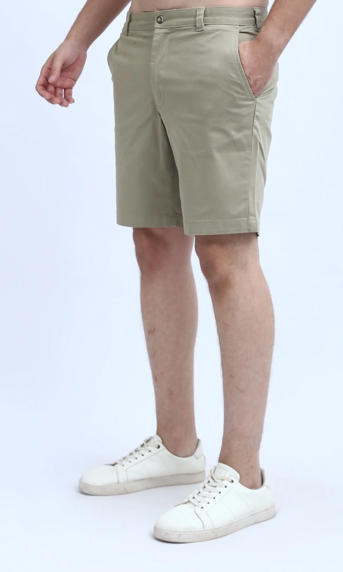 O199230 Summer Basic Beige Short With Fly Zipperd - Image 2