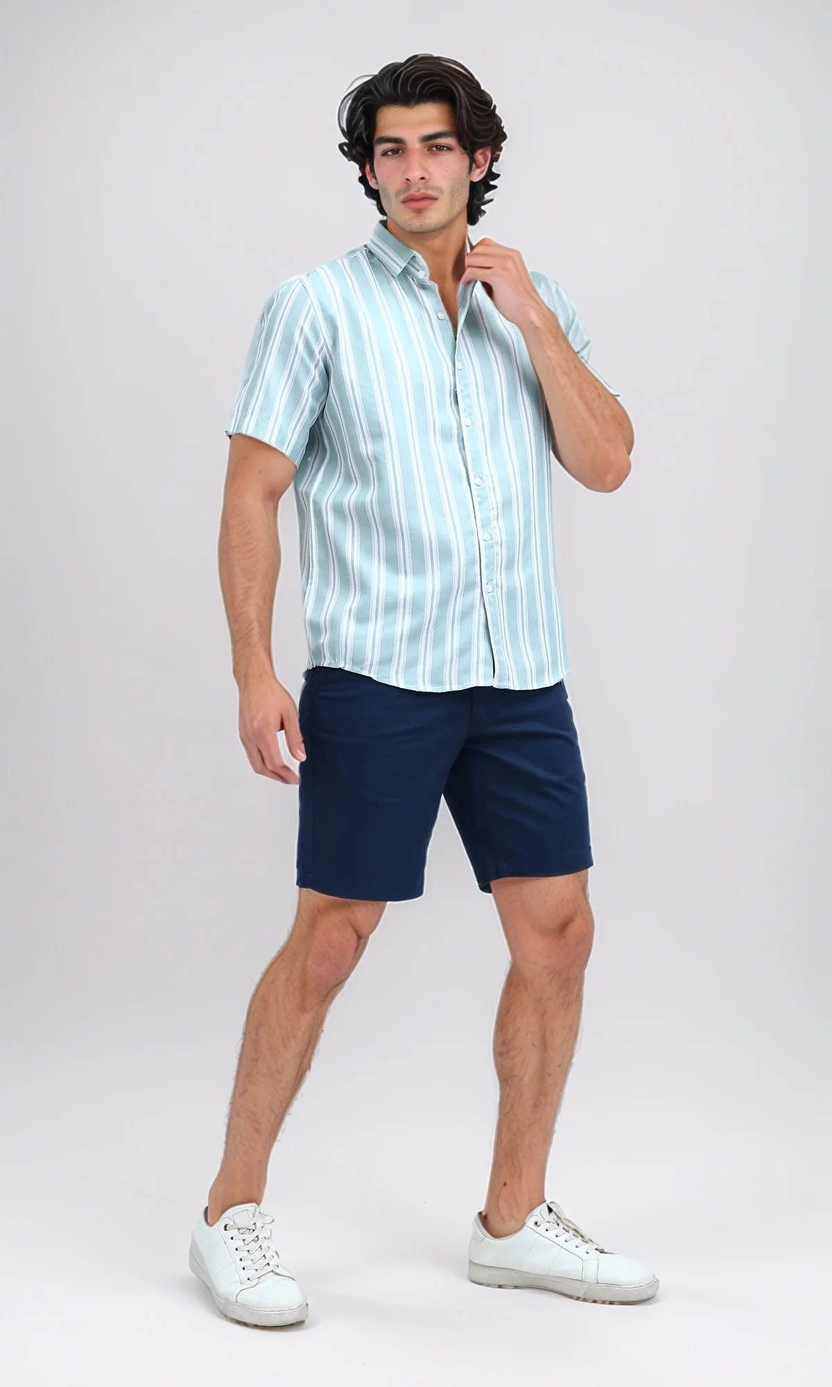 O199231 Casual Dark Jeans Blue Gabardine Short - Image 6