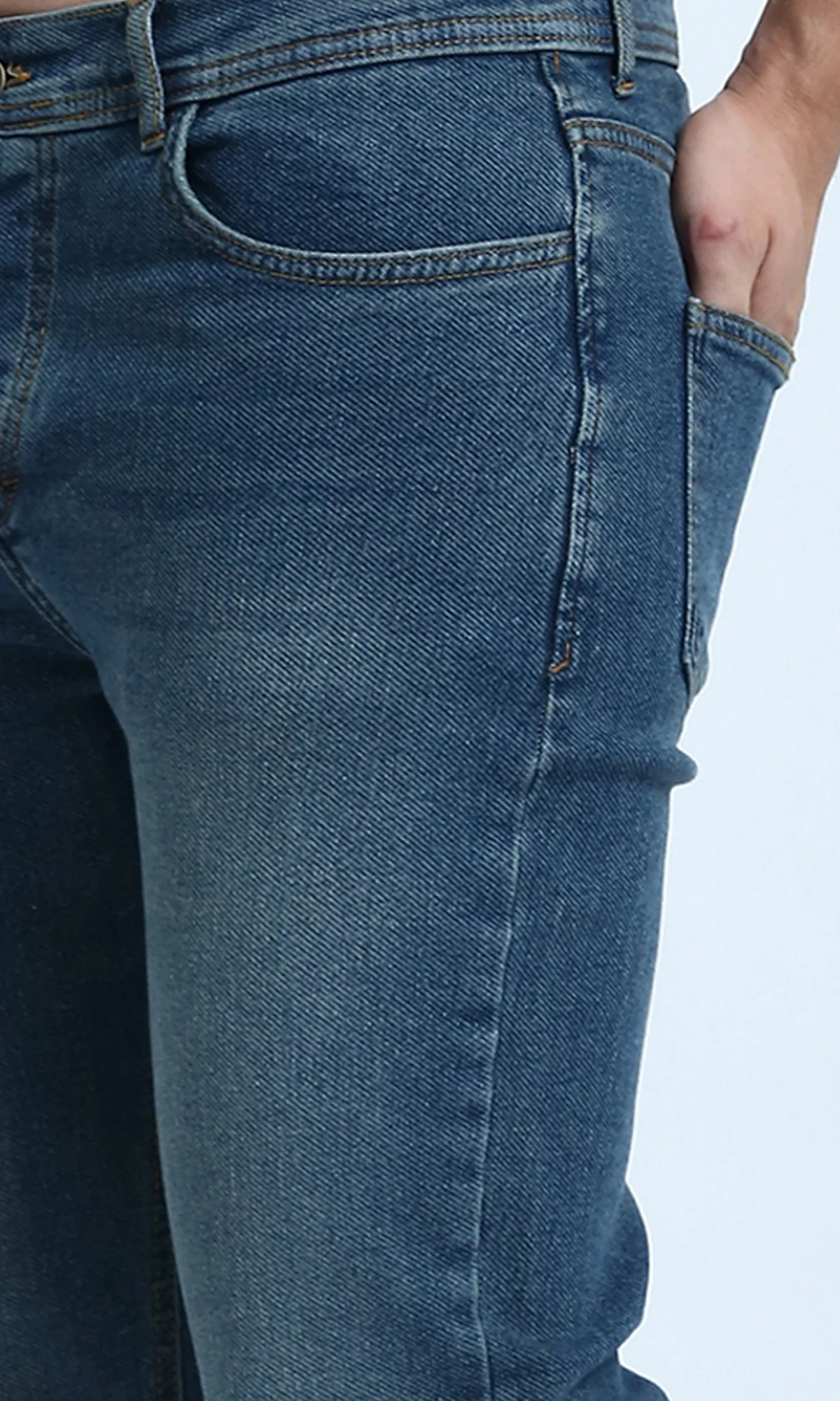 Blue Slim Leg Jeans - Solid Cotton Denim Pants for Men - Image 3
