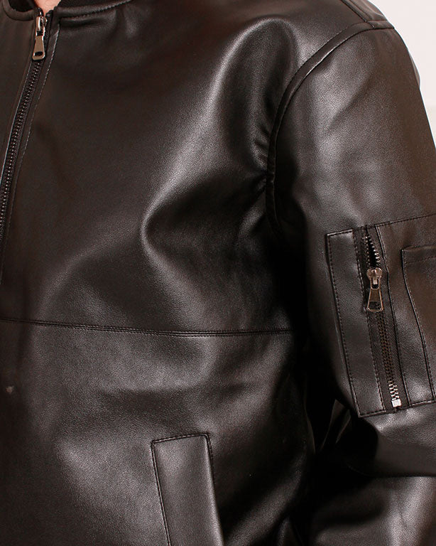 Ravin Faux-Leather Bomber Jacket with Utility Arm Pocket - o199939 - Image 4