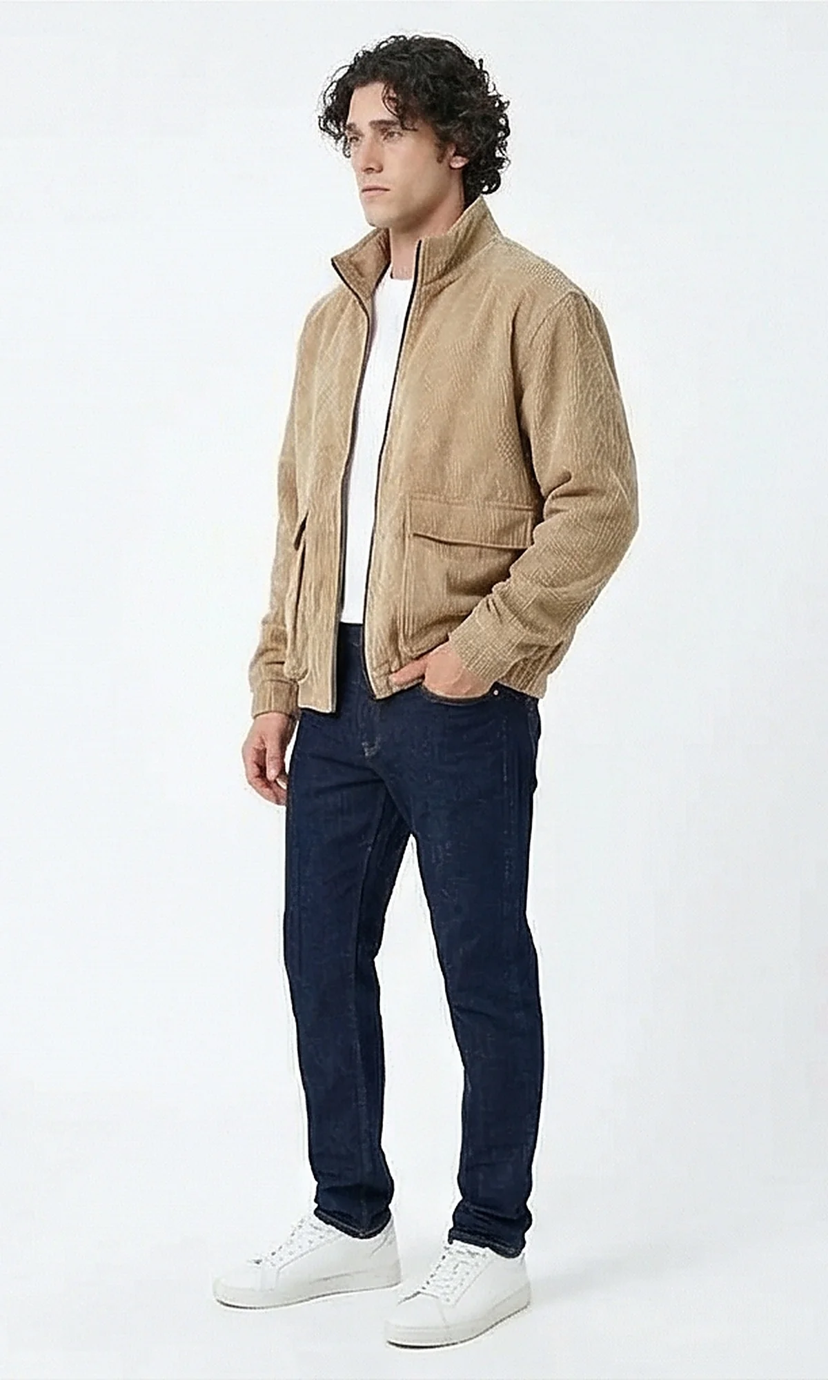 Men's Tan Corduroy Utility Bomber Jacket - O199943 - Image 4