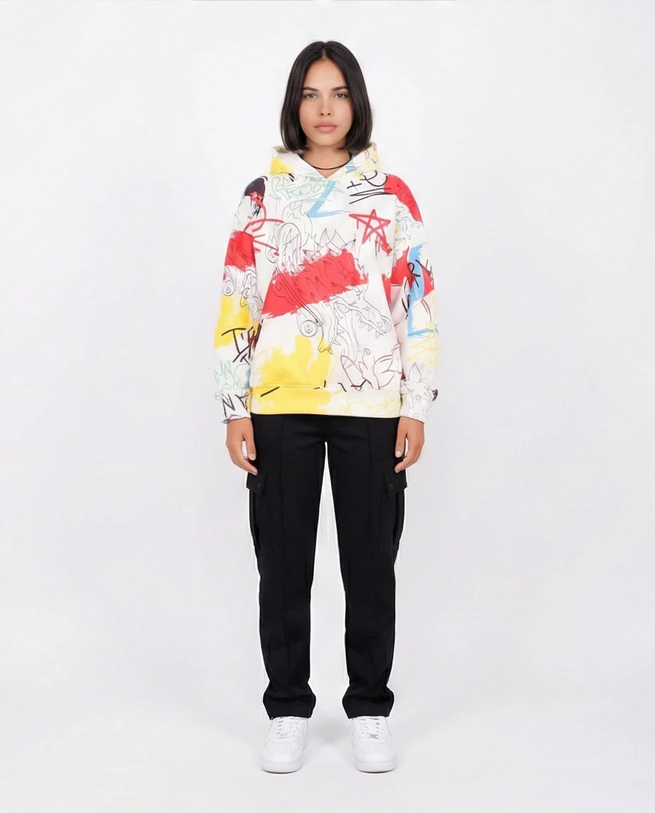 Urban Expression Graffiti Print Oversized Hoodie - O200018 - Image 3