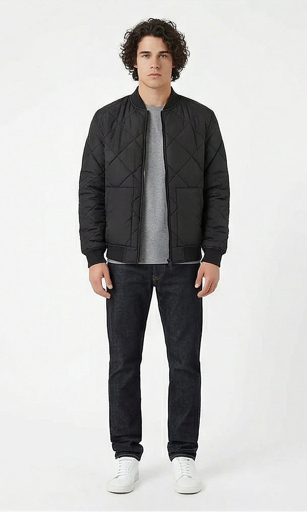 Black Diamond Quilted Bomber Jacket - O200256 - Image 3