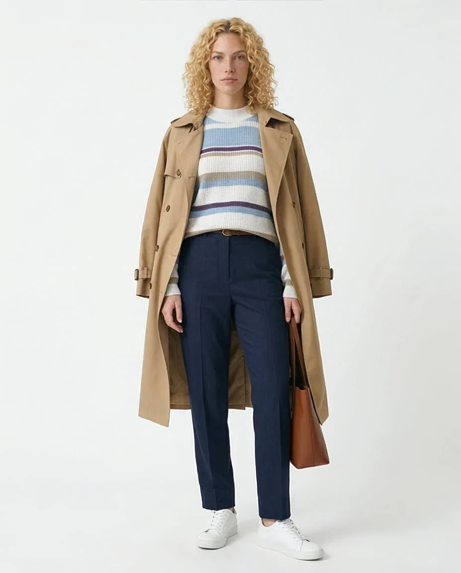 Ravin Women's Relaxed Mock-Neck Striped Knit Sweater - Multi-Tone Blue & Tan - O200303 - Image 3