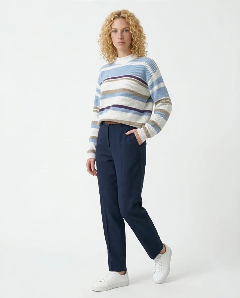 Ravin Women's Relaxed Mock-Neck Striped Knit Sweater - Multi-Tone Blue & Tan - O200303 - Image 5