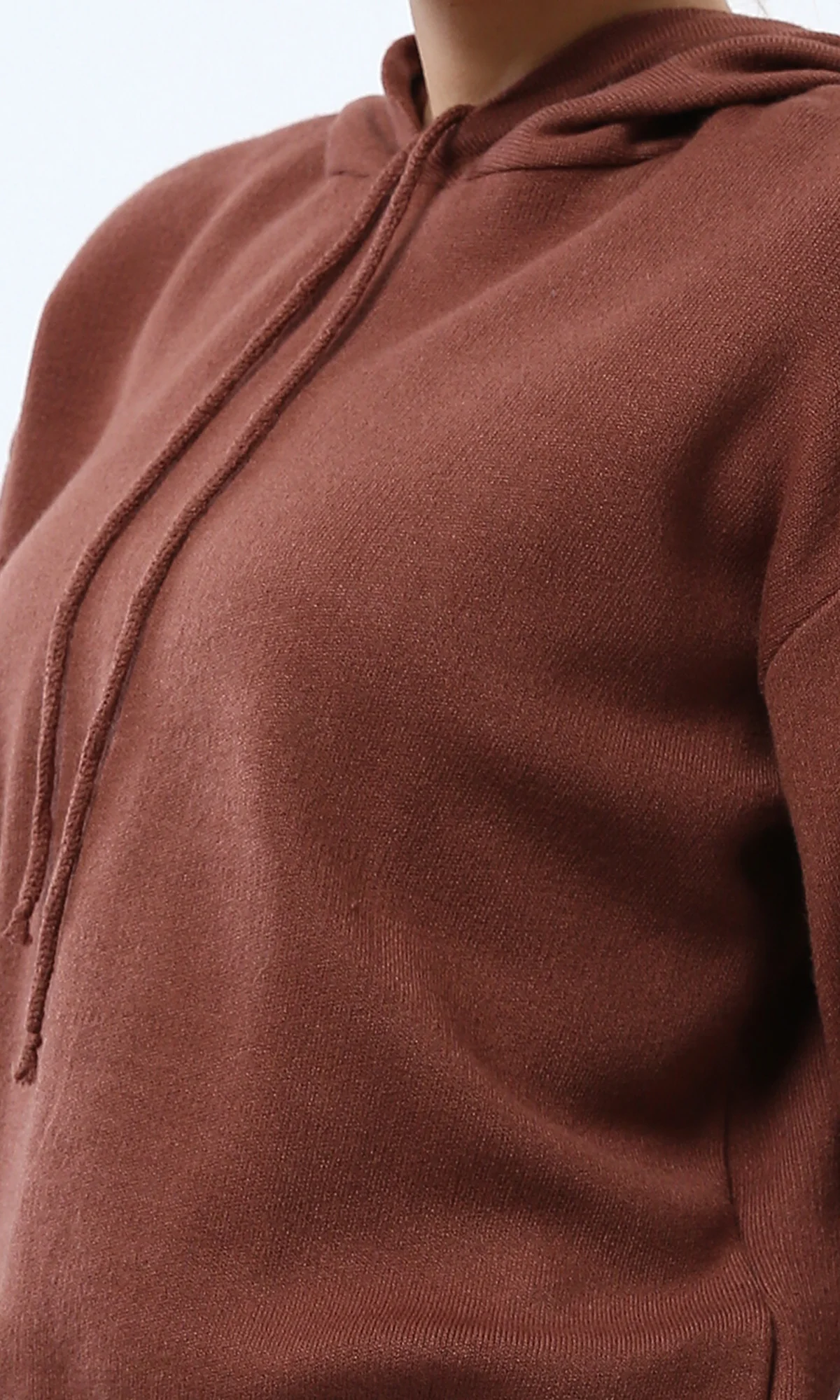 Terracotta Cinched-Hem Fine Knit Hoodie - O200388 - Image 4