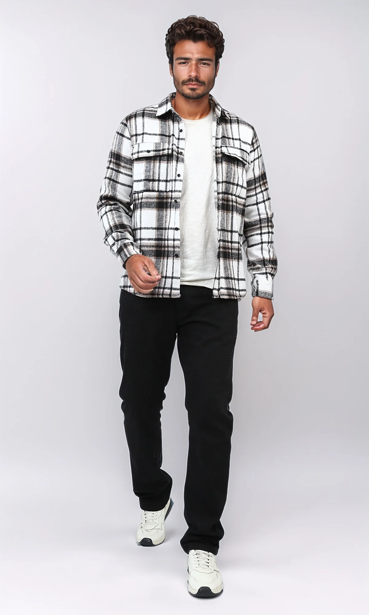 Cream & Brown Plaid Flannel Button-Down Shirt - O200613 - Image 5
