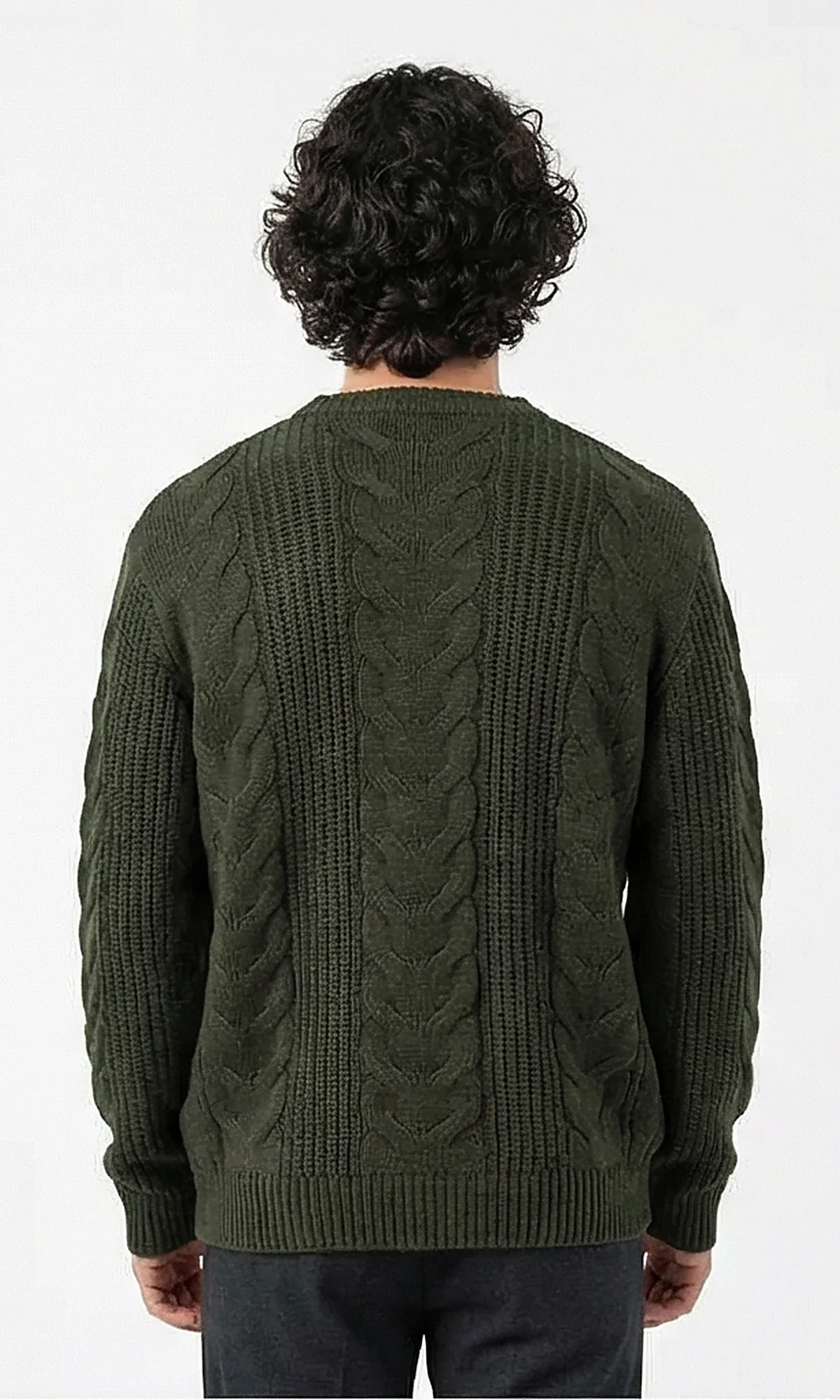 Dark Olive Heritage Cable-Knit Crewneck Pullover - O201237 - Image 2