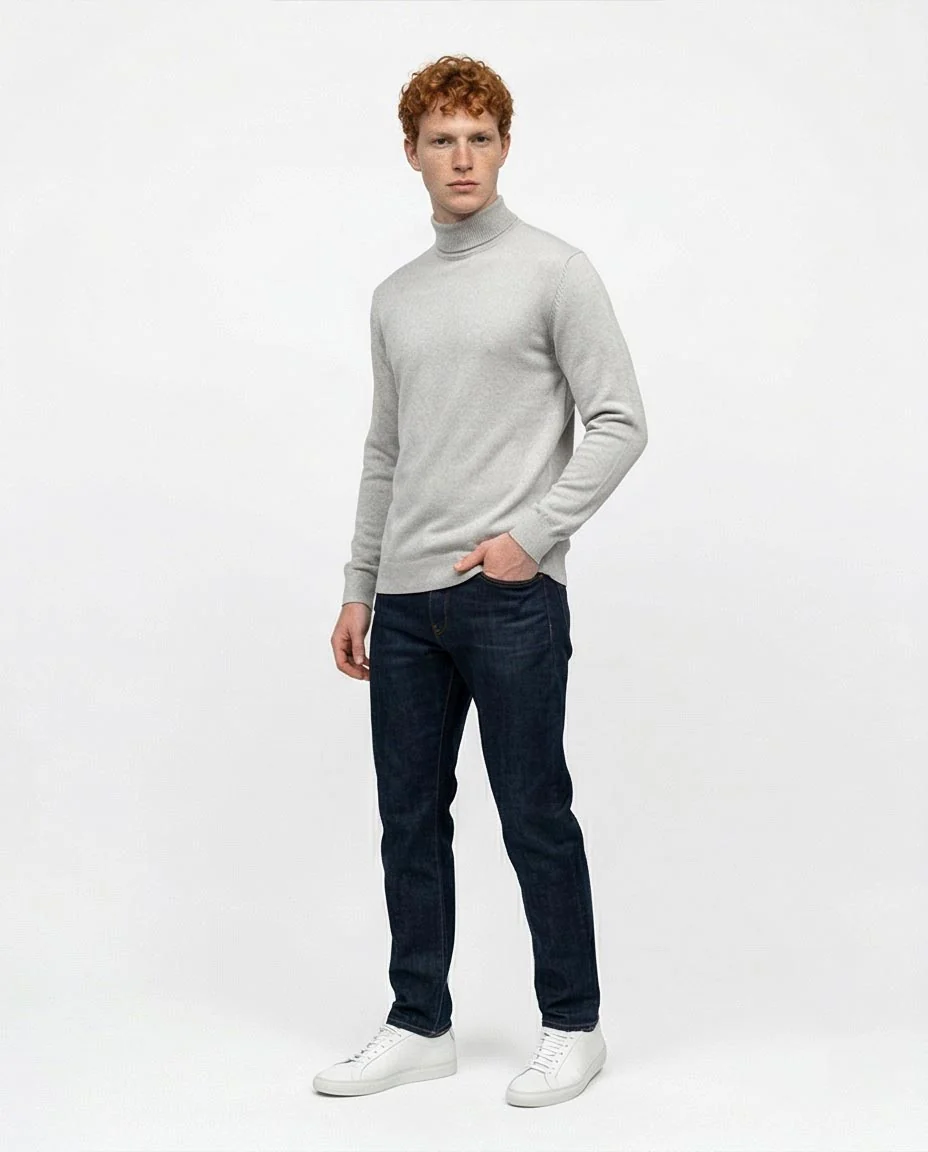Ravin Men's Silver Melange Fine-Knit Turtleneck Sweater - o201264 - Image 4