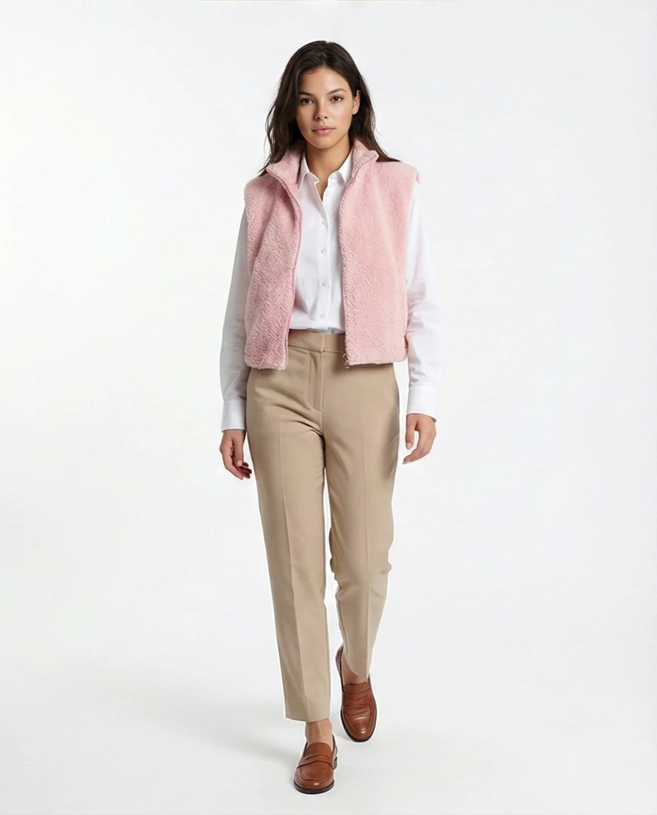 Soft Pink Sherpa Zip-Up Fleece Vest - O201378 - Image 4
