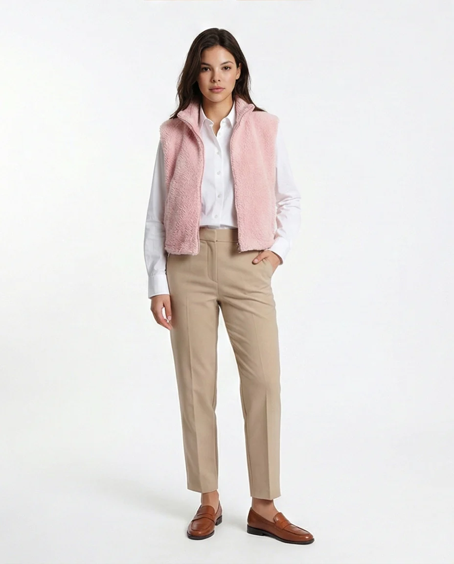 Soft Pink Sherpa Zip-Up Fleece Vest - O201378 - Image 5