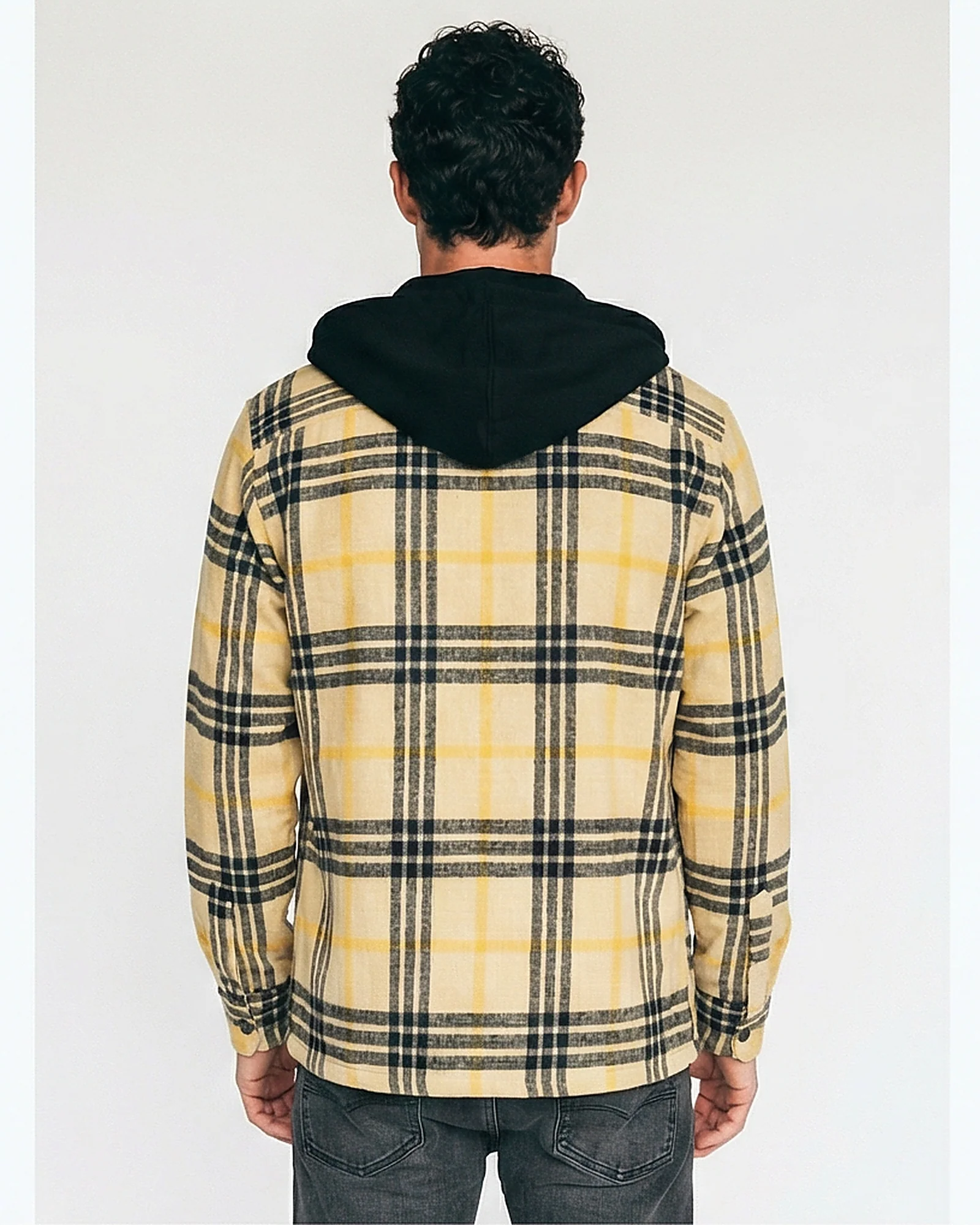 Yellow Plaid Hooded Zip-Up Shirt - O202223 - Image 2