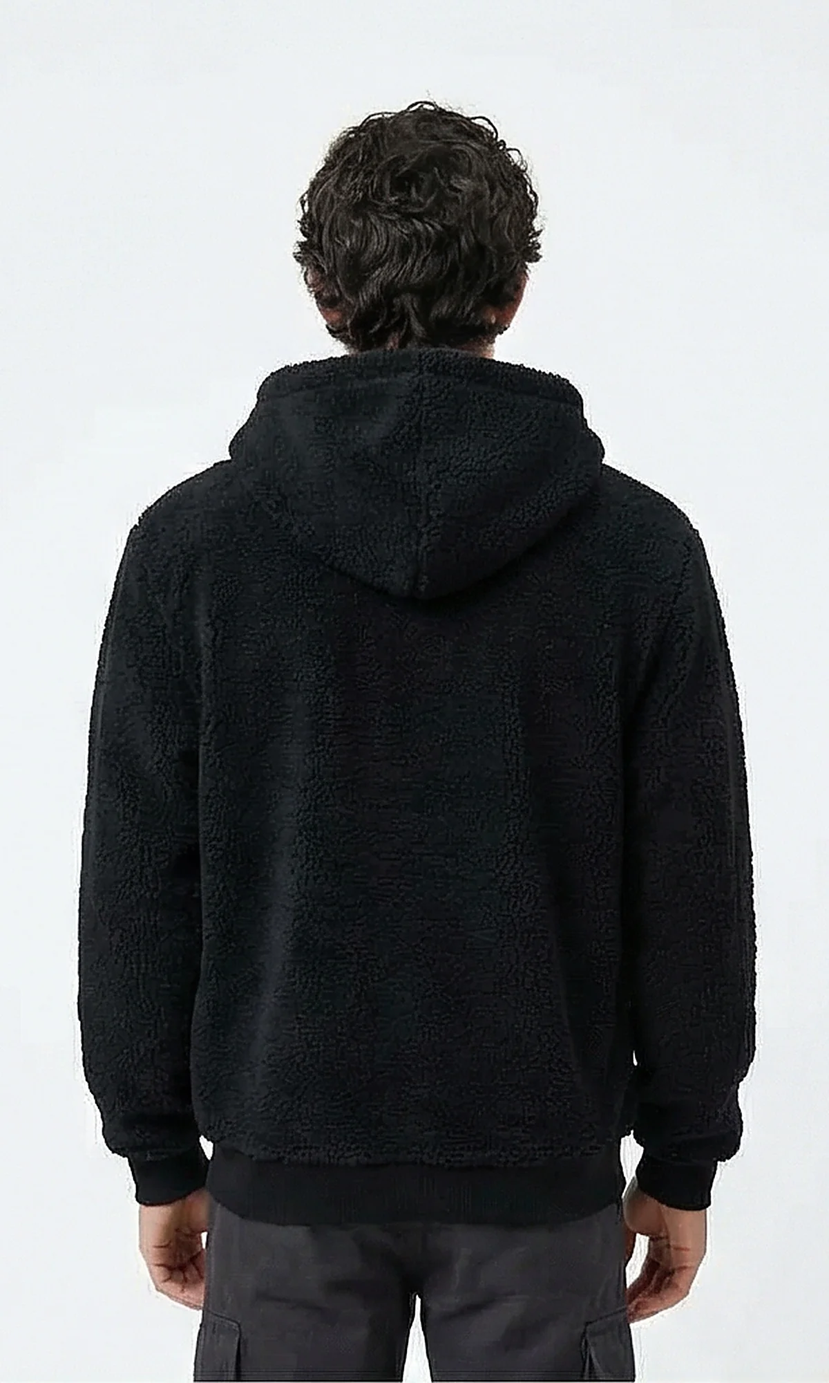 Midnight Black Plush Borg Zip-Up Hoodie - O202250 - Image 2