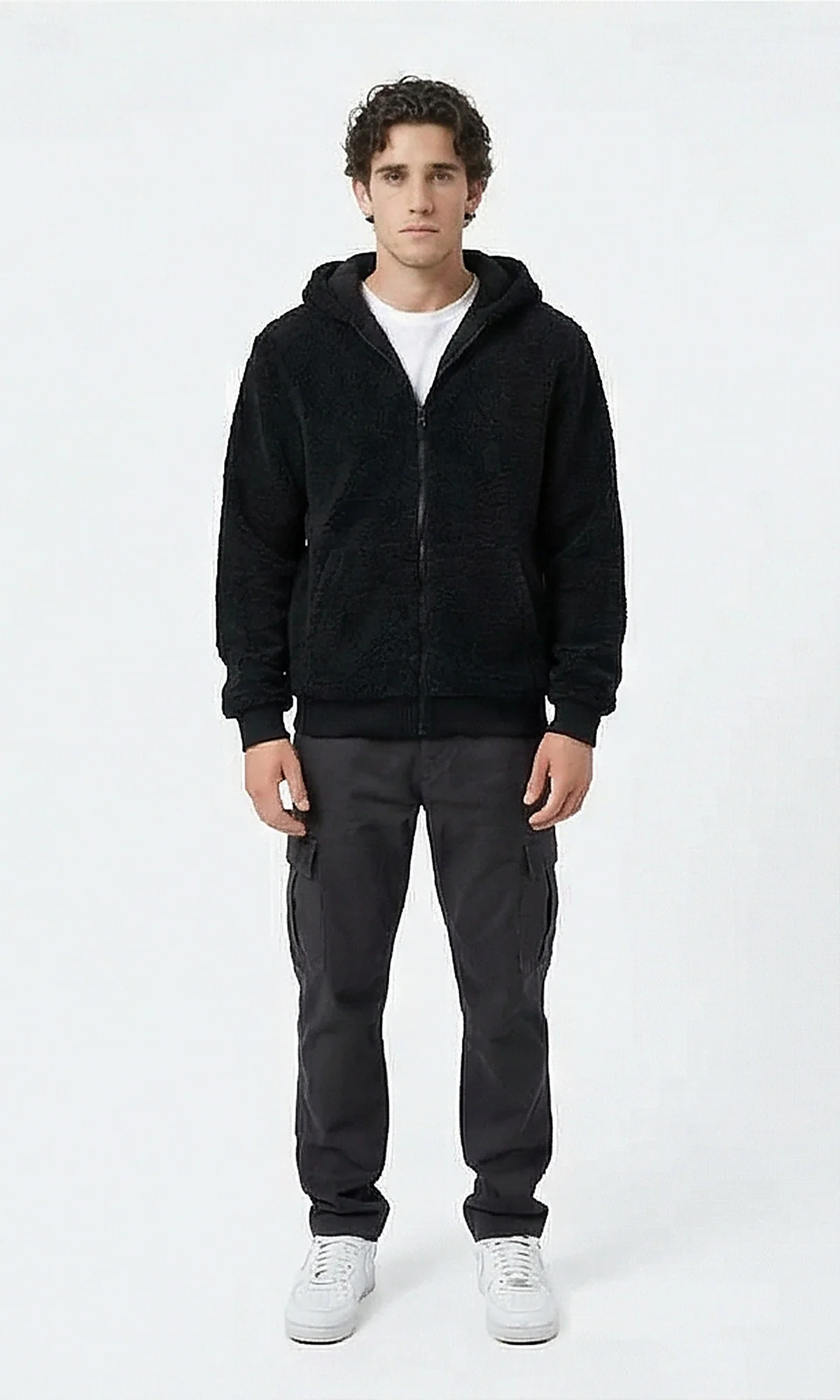 Midnight Black Plush Borg Zip-Up Hoodie - O202250 - Image 3