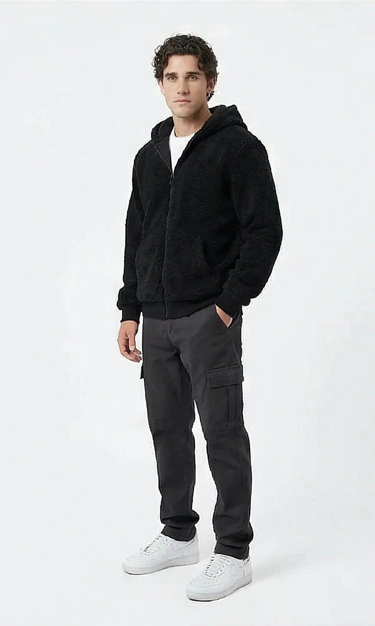 Midnight Black Plush Borg Zip-Up Hoodie - O202250 - Image 4