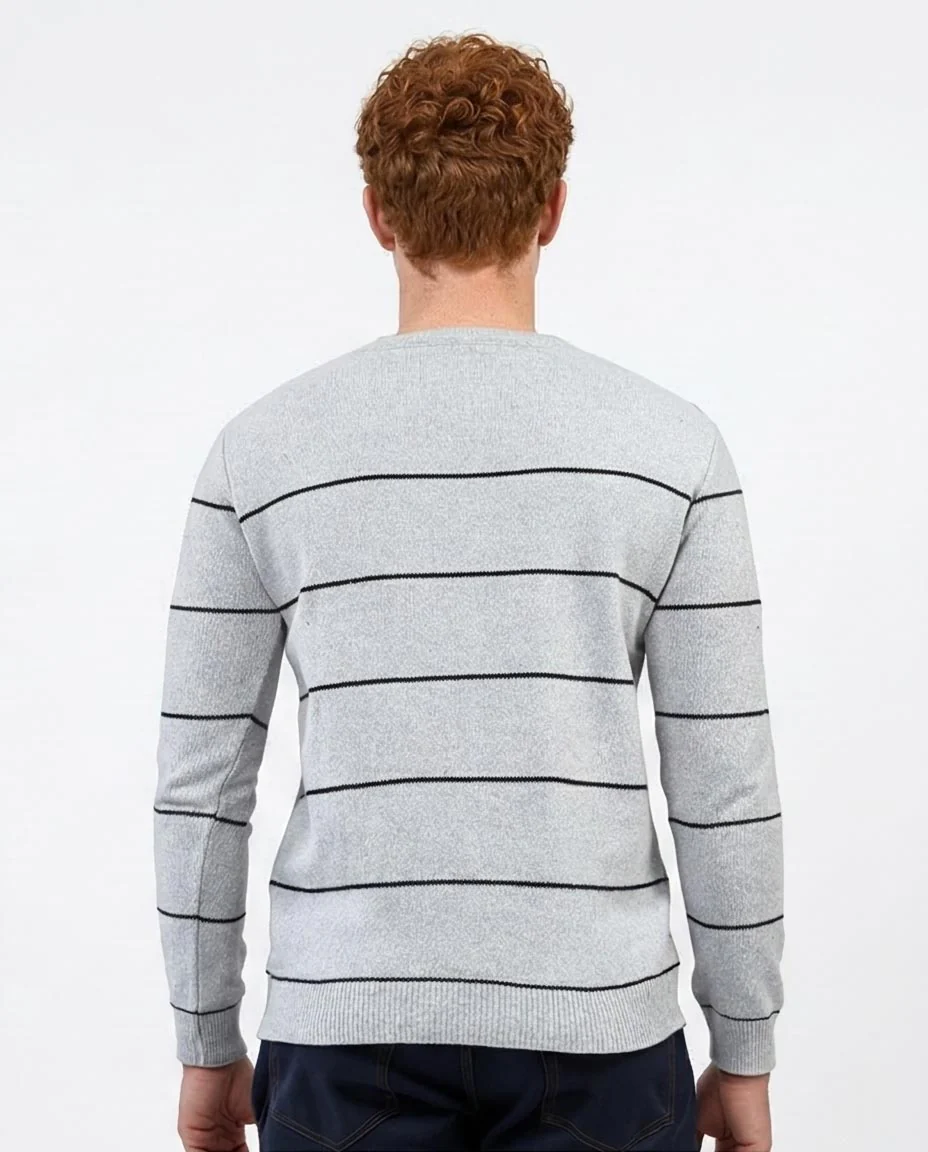 Ravin Men’s Linear Stripe Knit Sweater – Heather Grey & Black - O202260 - Image 2