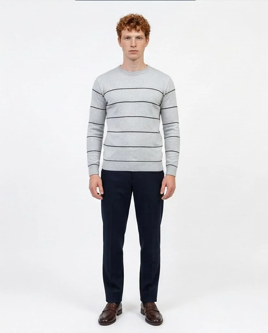 Ravin Men’s Linear Stripe Knit Sweater – Heather Grey & Black - O202260 - Image 3