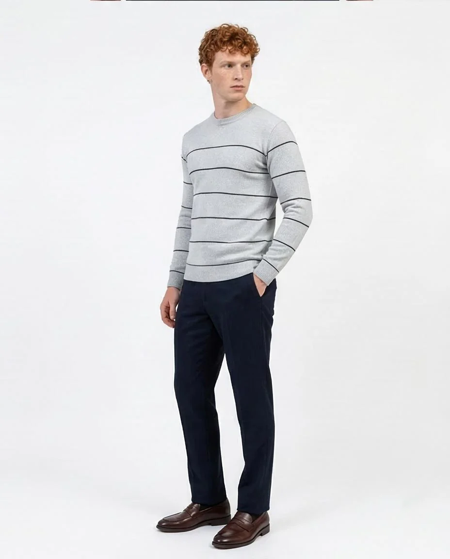 Ravin Men’s Linear Stripe Knit Sweater – Heather Grey & Black - O202260 - Image 5