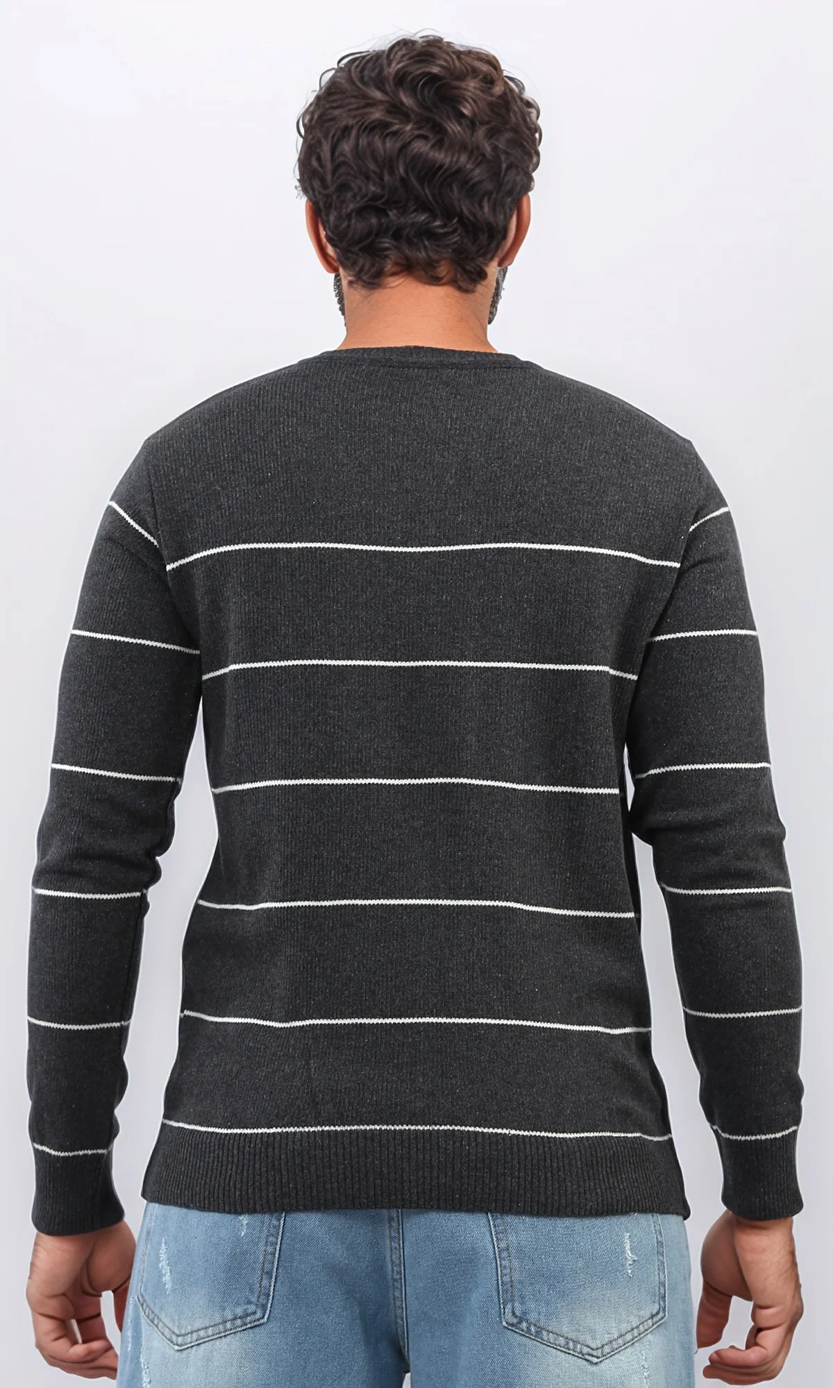 Charcoal Grey Pinstriped Crewneck Pullover - O202294 - Image 3
