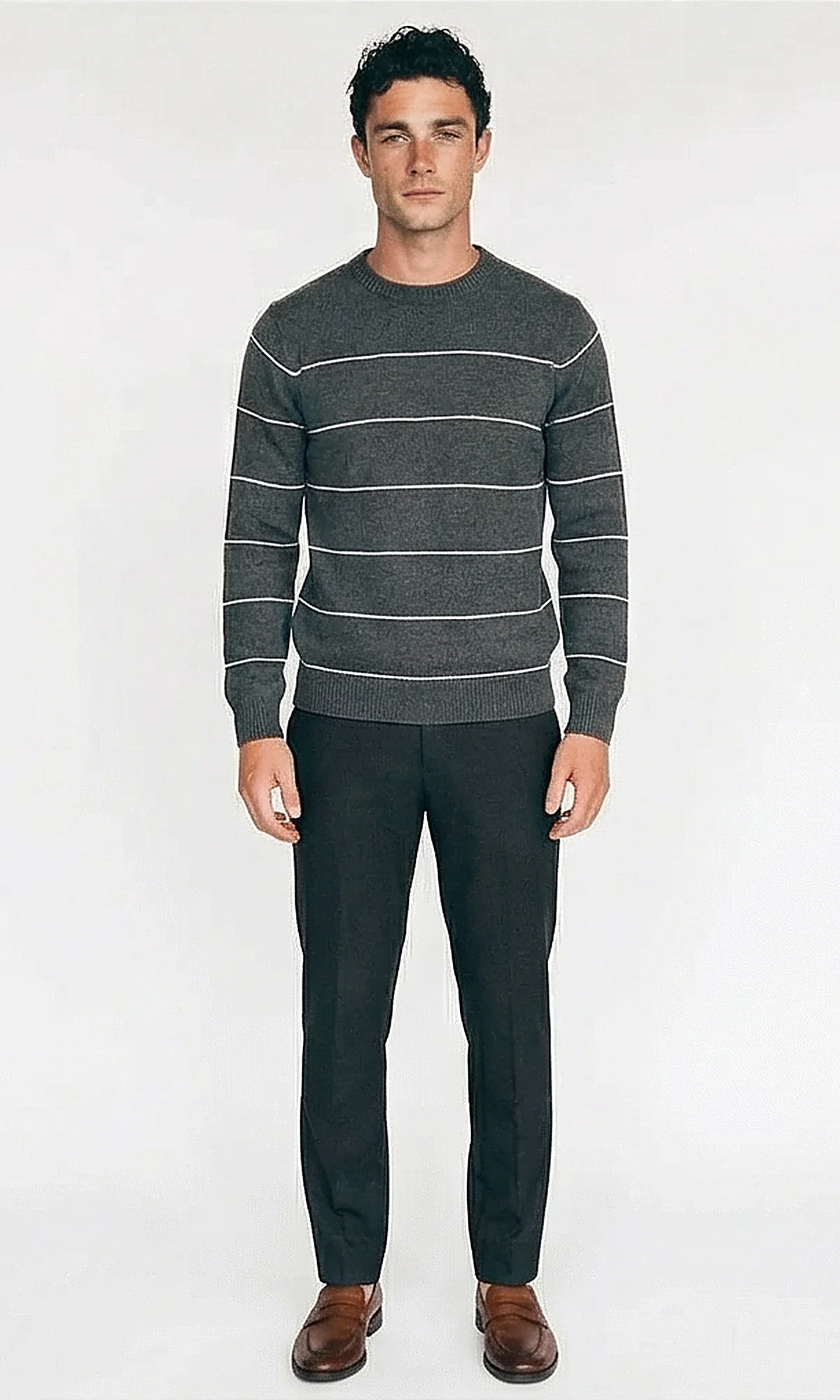 Charcoal Grey Pinstriped Crewneck Pullover - O202294 - Image 4