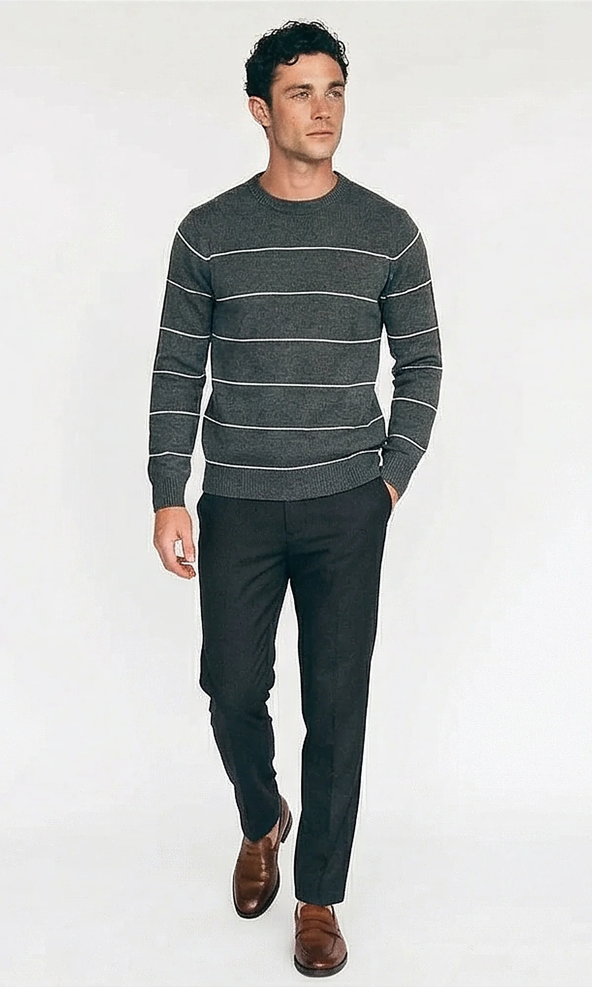 Charcoal Grey Pinstriped Crewneck Pullover - O202294 - Image 5
