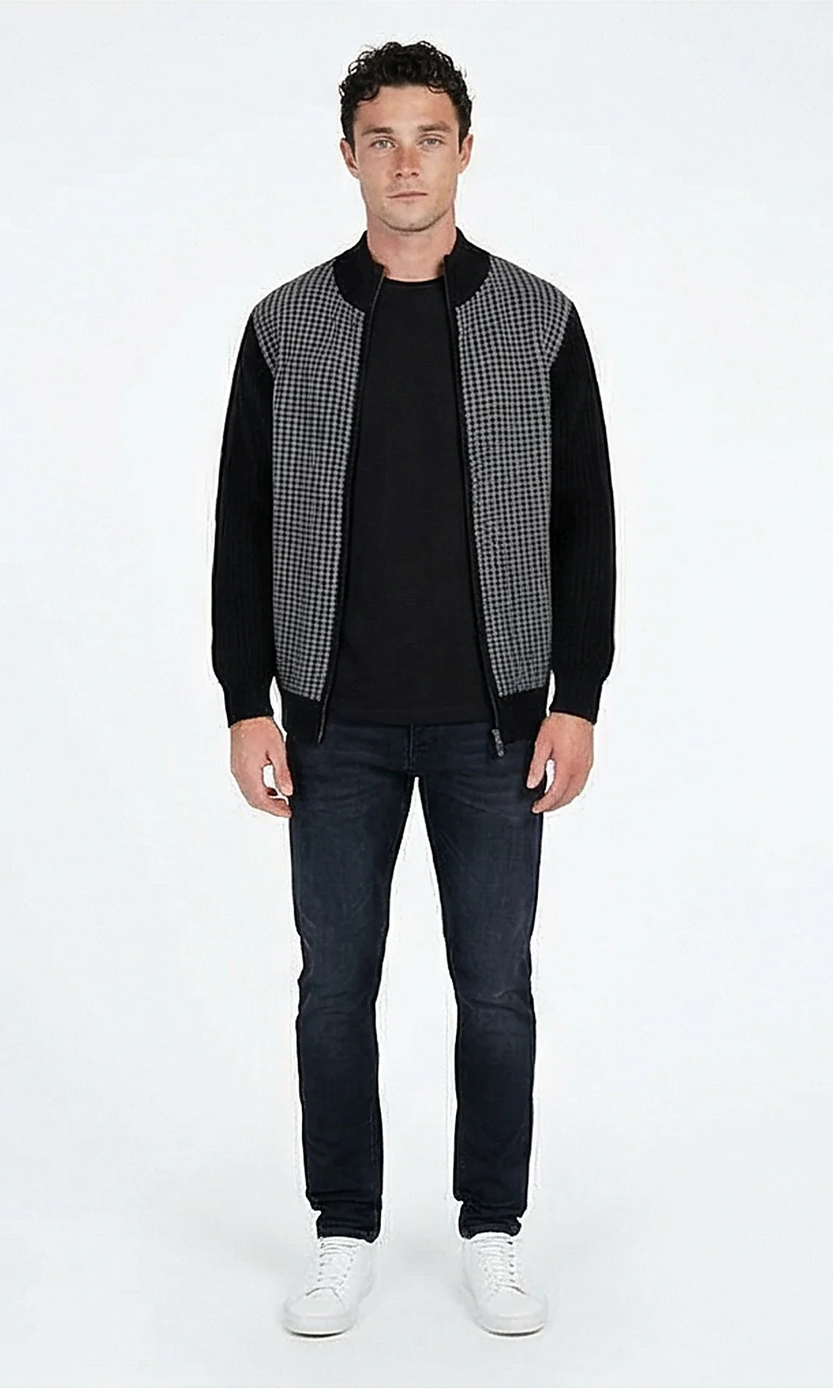 Black and Grey Textured Zip-Front Knit Cardigan - O202514 - Image 3